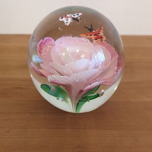 Elegant Pink Floral Glass Sphere with Butterflies